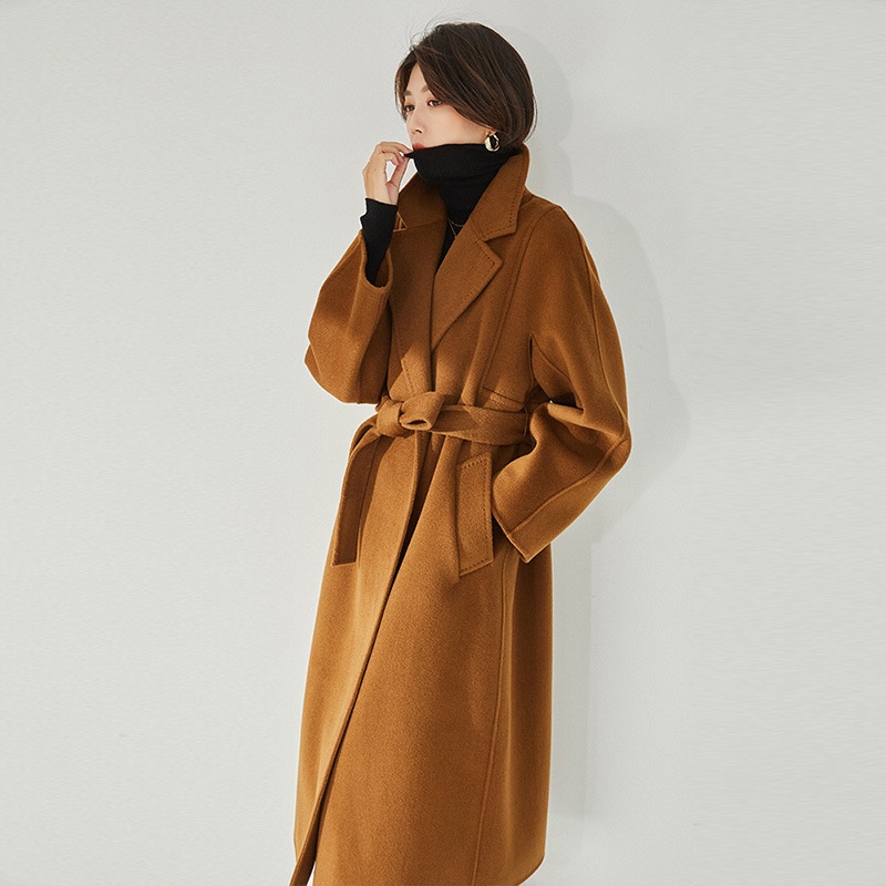 Shenghong 25 Autumn/Winter M Brand Double-Sided Wool Split Lapel Beaded Edge Wool Long Coat For Women 11219