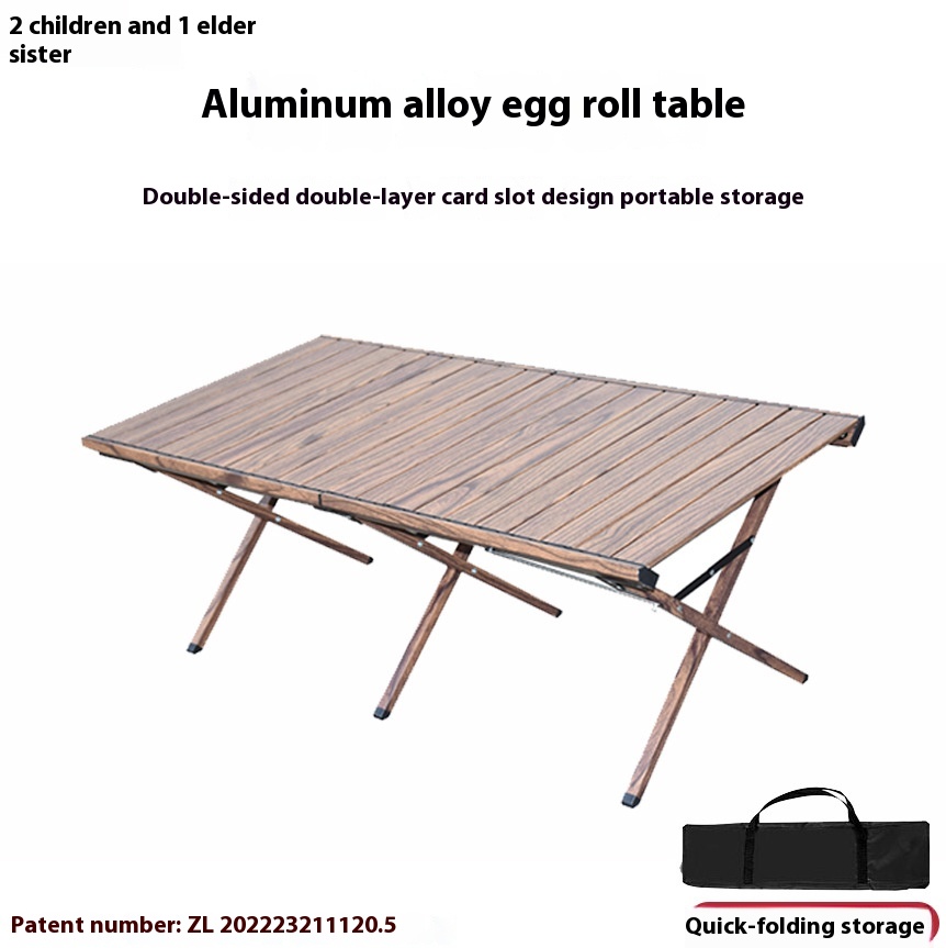Folding Table Outdoor Portable Camping Folding Table Black Walnut Double-sided Aluminum Alloy Egg Roll Table Stall Camping Table And Chairs
