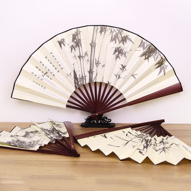 Advertising Fan Scenic10 Inch Men's Fan Printing Engraving Antique Fan Imitation Mahogany Bamboo Silk Cloth Folding Fan