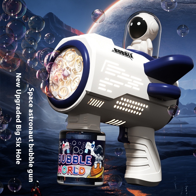Blow Big Bubbles Space Astronaut Upgrade Large Six-hole Bubble Machine Electric Handheld Bubble Gun Net Celebrity Children's Toy