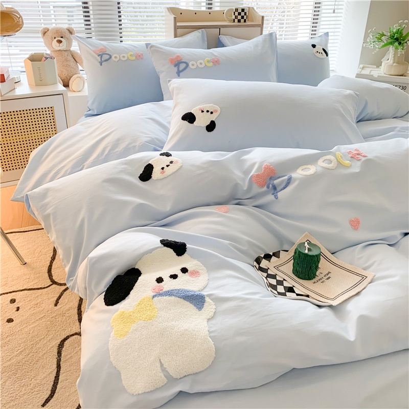 Pure Cotton Small Fresh Bed Four-piece Set Pure Cotton Children's Quilt Cover Cartoon Dormitory Bed Sheet Three-piece Bedding Set