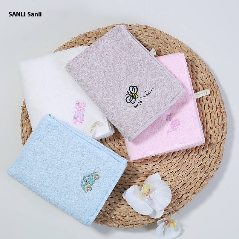 Sanli Towel Summer Pure Cotton Absorbent Embroidered Children's Towel Cute Cartoon Baby Children's Towel