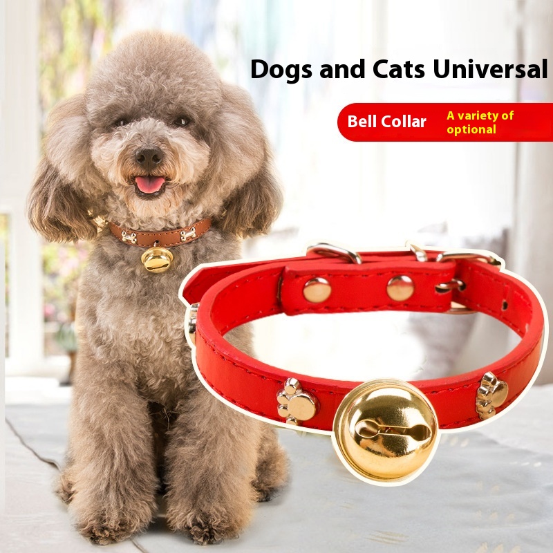 Pet Collar Red Bone Bell Adjustable Collar Small Dog Teddy Cat Supplies Accessories Dog