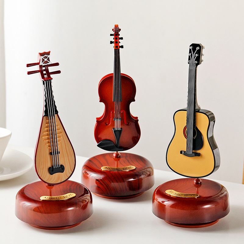 Classical Guitar Violin Rotating Music Box Music Box Home Study Porch Ornaments Creative Holiday Gifts