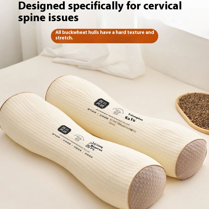 Buckwheat Pillow Cervical Vertebra Adult Sleeping Bone Anti-Arch Memory Pillow Support Hard Cylindrical Cervical Vertebra Pillow
