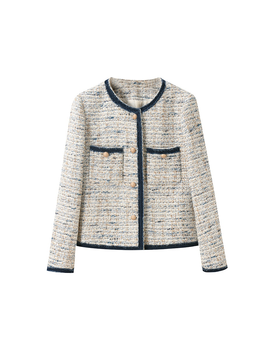 Heathered Sheep Wool Tweed Short Coat
