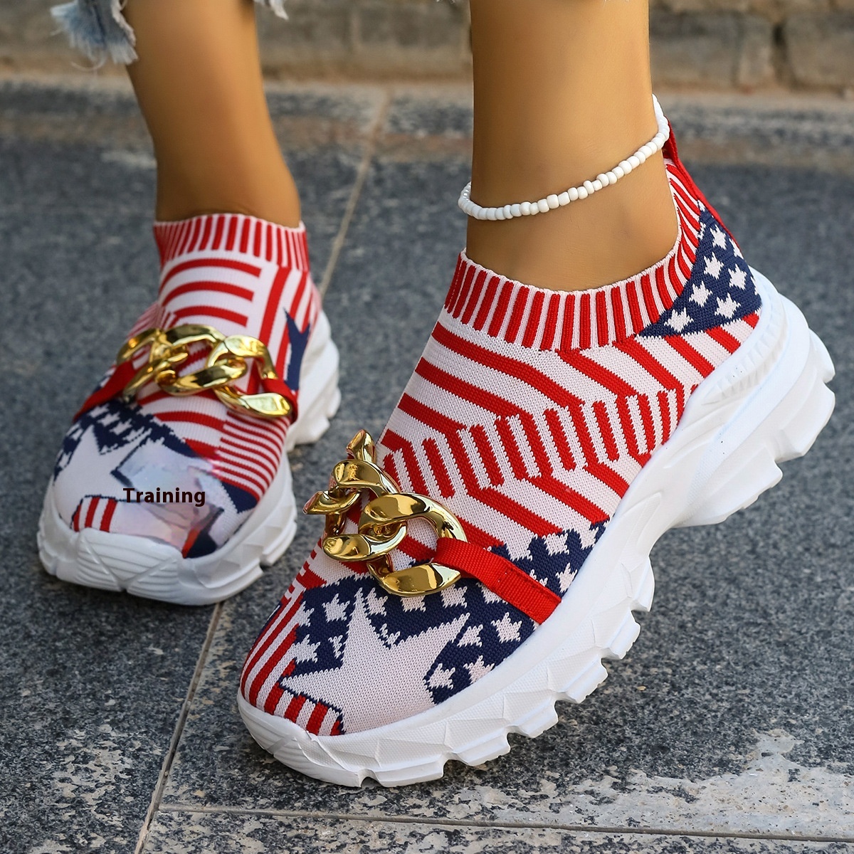 Plus-size Slip-on Shoes Chain Woven Independence Day Element Women's Shoes