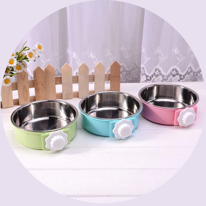 Popular Pet Hanging Bowl Stainless Steel Dog Bowl Food Bowl Pet Feeder Fixed Candy Color Direct Batch