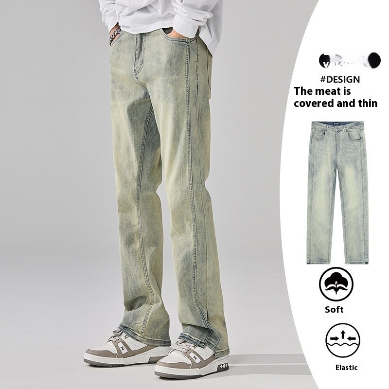 GURBAKSAmerican High Street Yellow Mud Dyed Jeans Men'sy Fashion Retro Washed Vibe Casual Pants