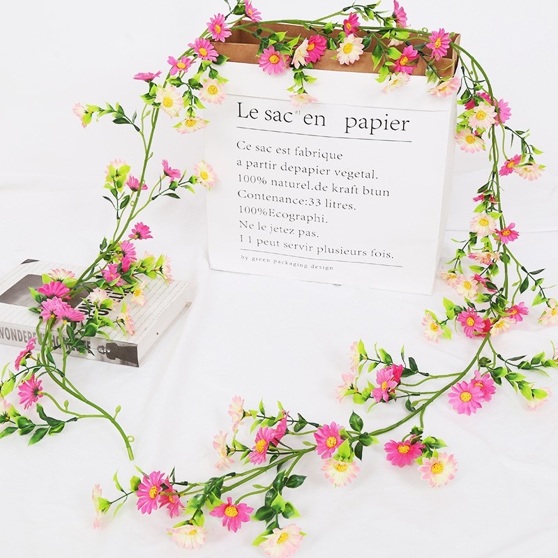 Simulation Daisy Flower Vine Fake Flower Rattan Sunflower Air Conditioning Pipe Winding Indoor Background Wall Window Decoration Cover