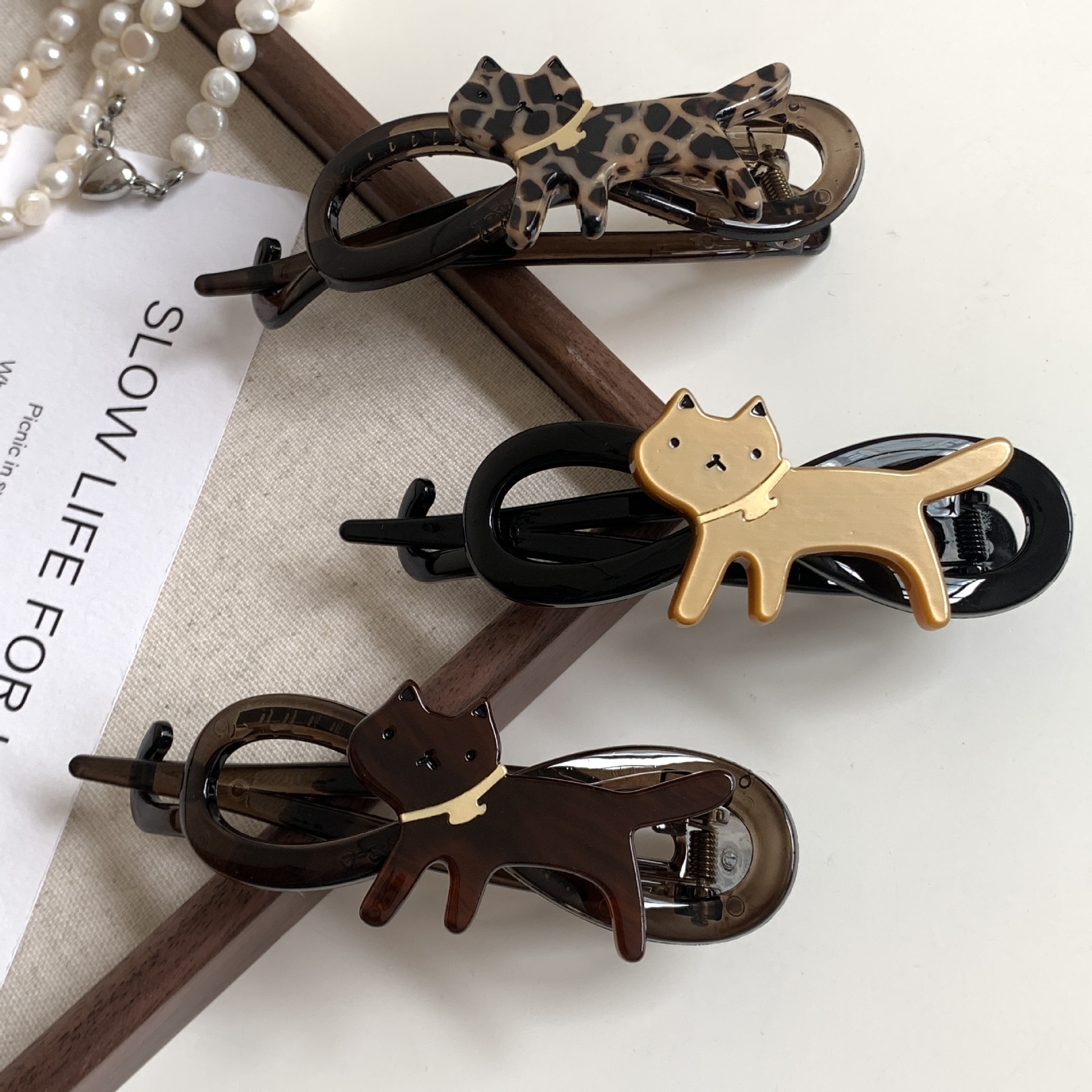 Leopard Print Cat Hairpin Back Of Head Large Coil Hair Twist Clip High-end Sense One-word Hairpin Hair Accessories