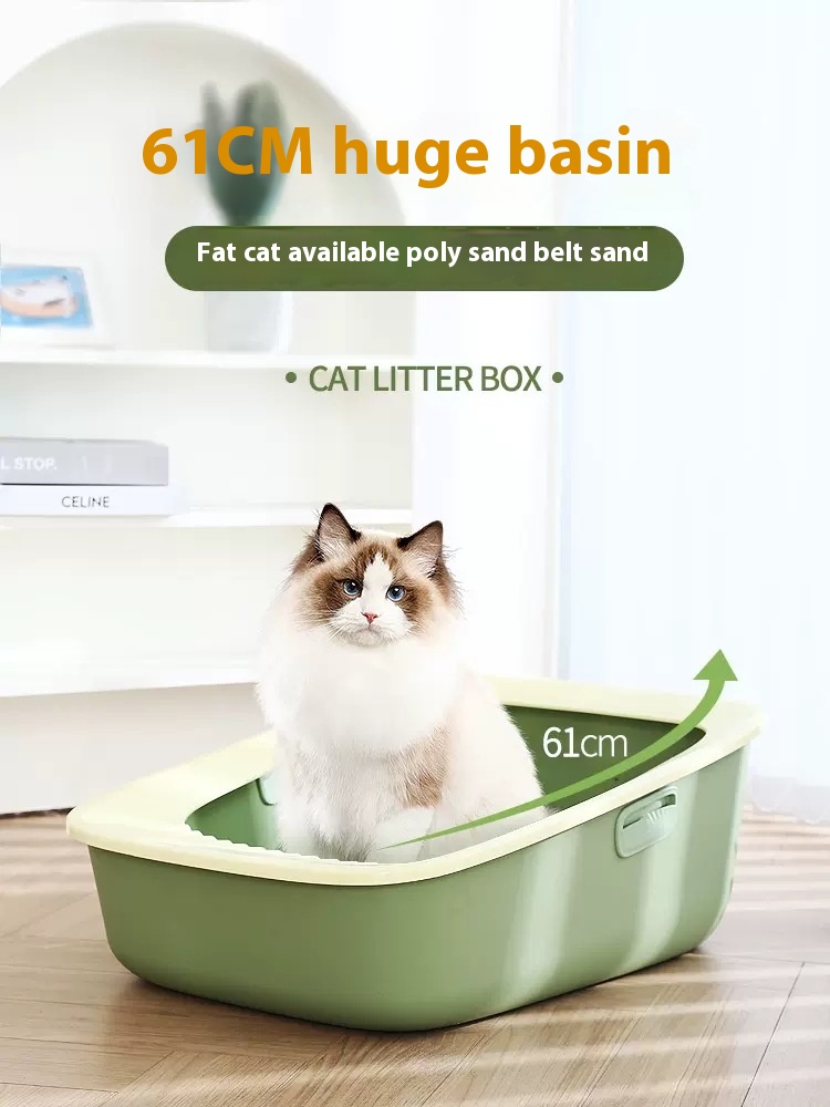 Cat Litter Box Fully Open Super Large Semi-enclosed Anti-sand Splashing Kitten Toilet Cat Feces Box Special Product