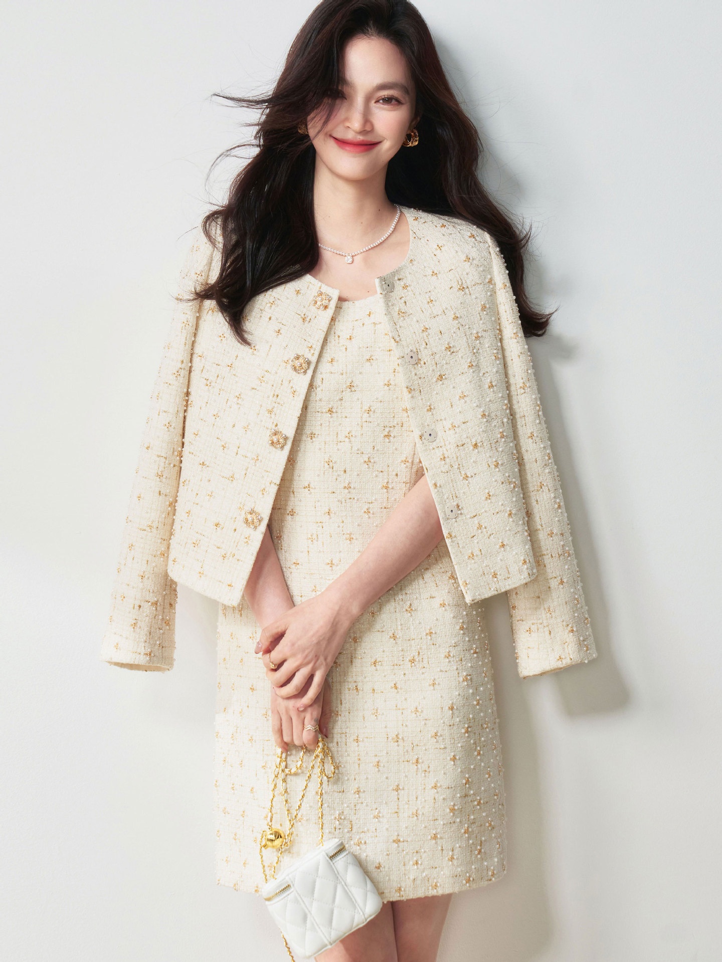 Wool Beaded Jacket And Dress Set