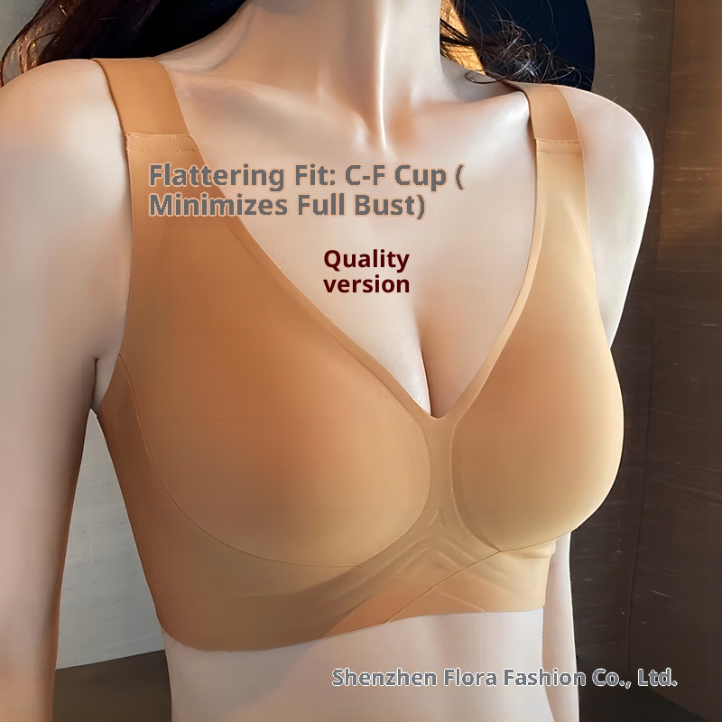 Popular Seamless Big Breasts Showing Small Intimates Anti-Sagging Wide Shoulder Straps Decompression Jelly Strips Large Size Bra Shantou Full Cup