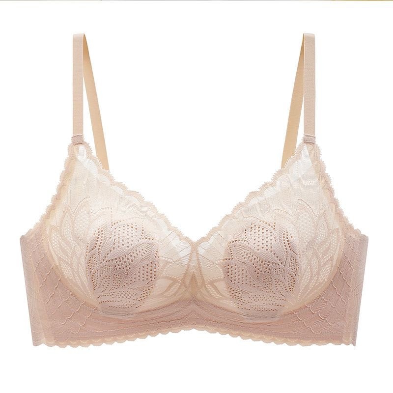 Clothing Color Shellfish [ultra-thin Lace Latex] Breathable Summer Underwear Women's Big Chest Small Without Steel Ring Abdomen Breast Bra