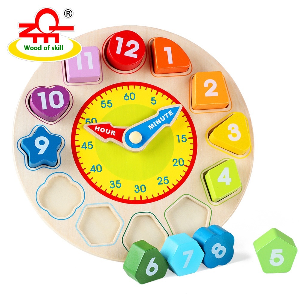 Multifunctional Montessori Teaching Aids Digital Clock Wooden Shape Cognitive Learning Alarm Clock Early Education Educational Children's Toys