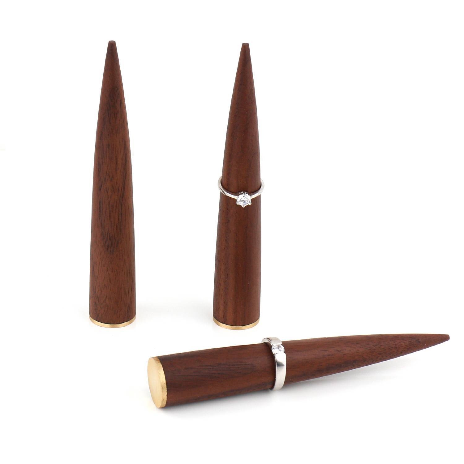 Wooden Brass Ring Holder Creative Cone-shaped Ring Holder Base Creative Desktop Small Crafts Props