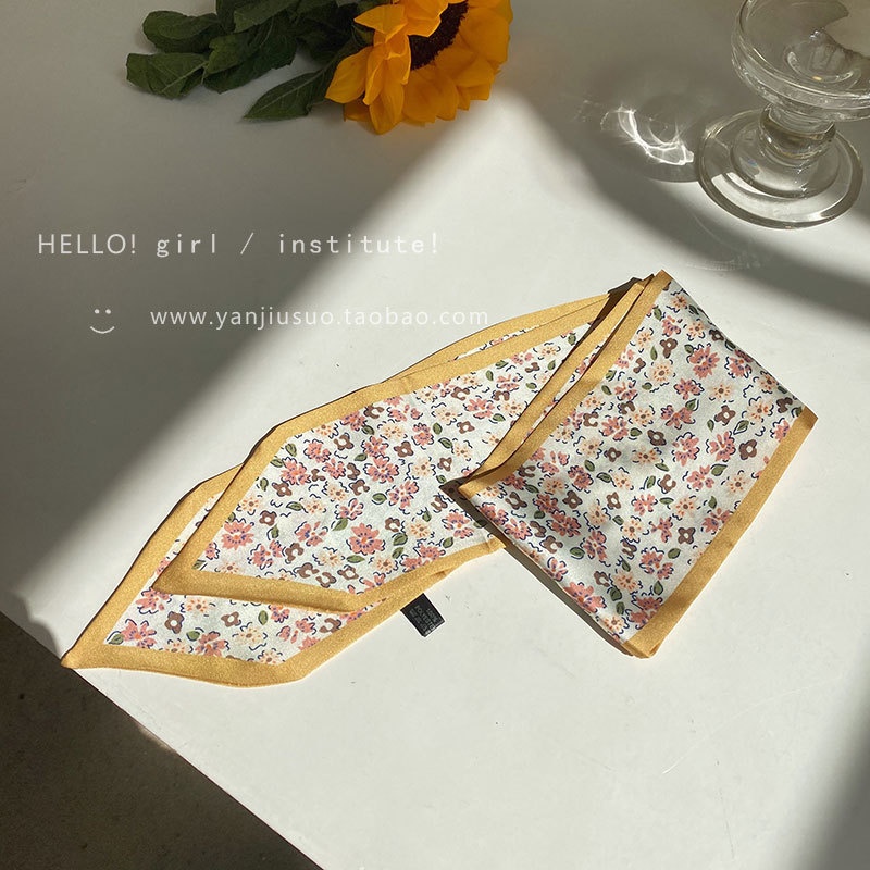 Summer Sweet Floral Silk Scarf Hair Band Cyber Celebrity Spring And Autumn Elegant Hair Band Ribbon Bow Headwear