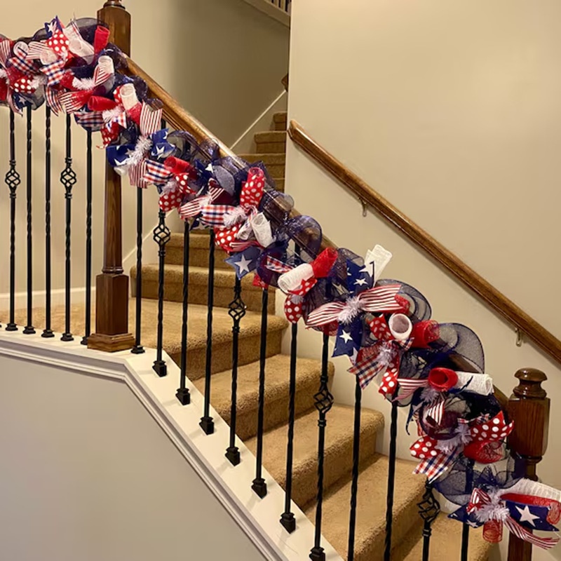 American Independence Day Garland Decoration Home Red Blue And White Decorative Net Hanging Ornaments