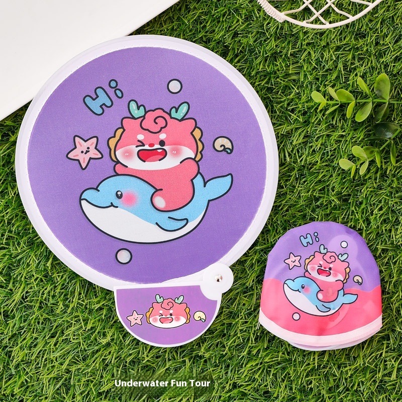 Cartoon Folding Round Fan Cute Girl Portable Small Round Fan Student Outdoor Portable Cloth Mini Fan