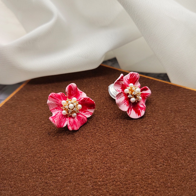 Ear-free Flower Ear Clip Niche Light Luxury High-end Ancola Red Earrings Elegant Earrings For Women