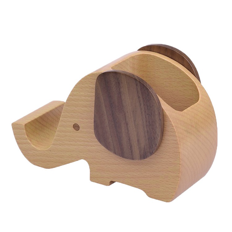 Creative Solid Wood Elephant Pen Holder Office Supplies Pen Holder Mobile Phone Holder Solid Wood Pen Barrel Can Be Printed Lo