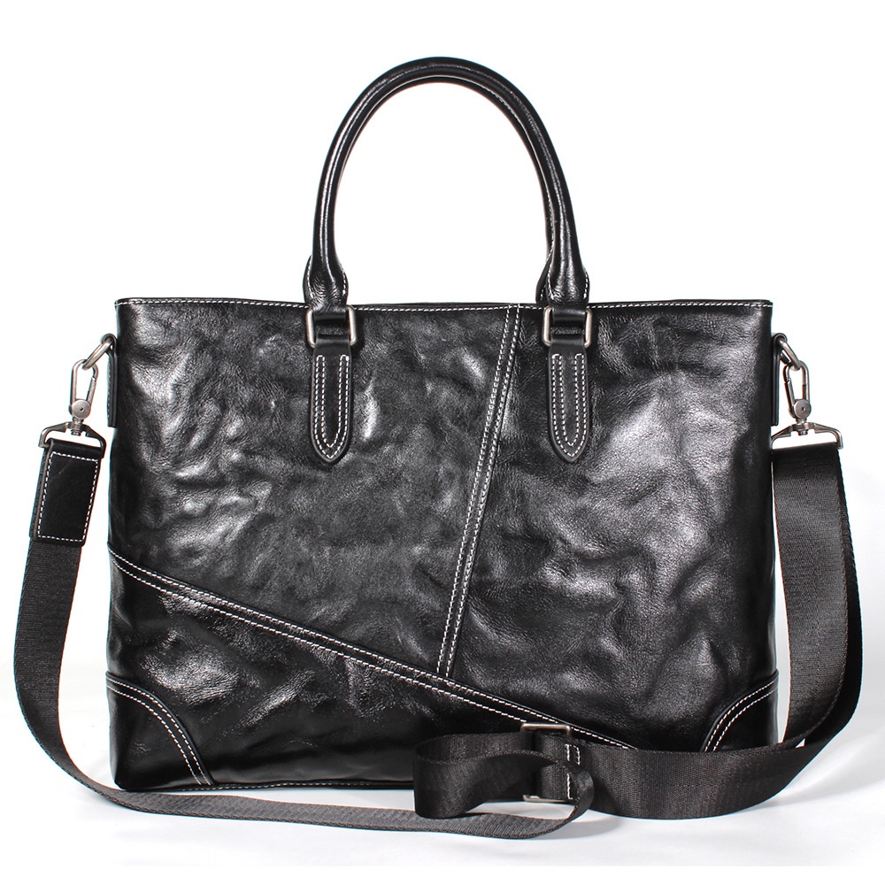 Men's Briefcase Genuine Leather Simple Business Bag Multi-compartment Handbag First Layer Cowhide Men's Office Bag