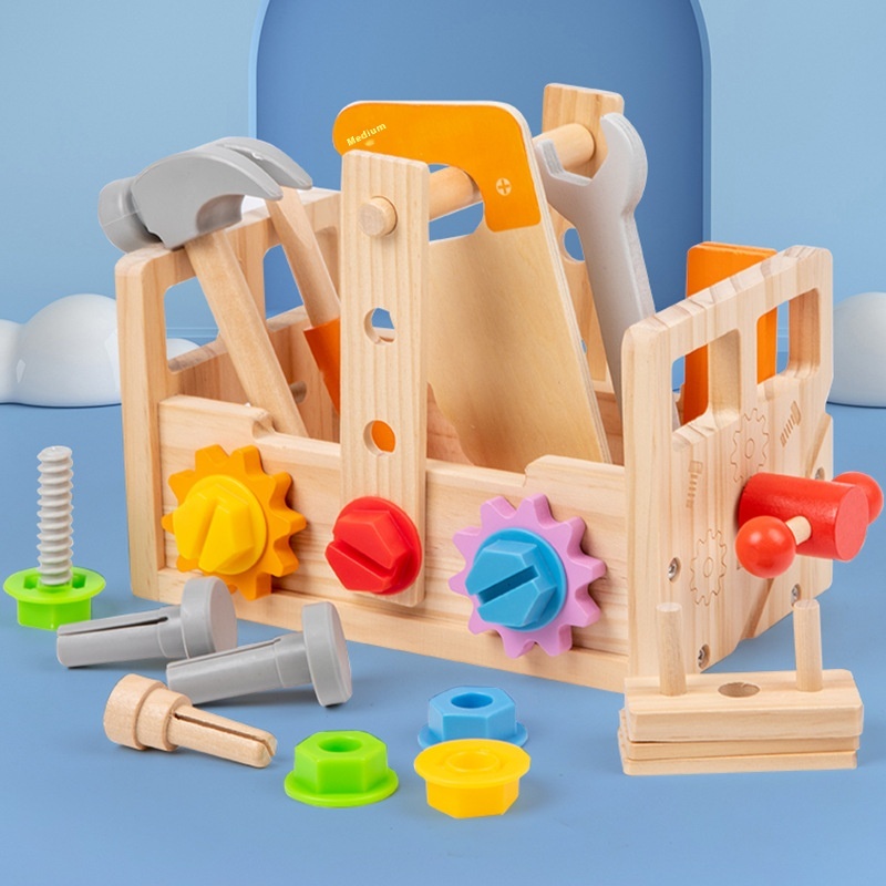 Wooden Children's Early Education Screw Screw Disassembly Nut Portable Tool Box To Exercise Hand-eye Coordination Educational Toys