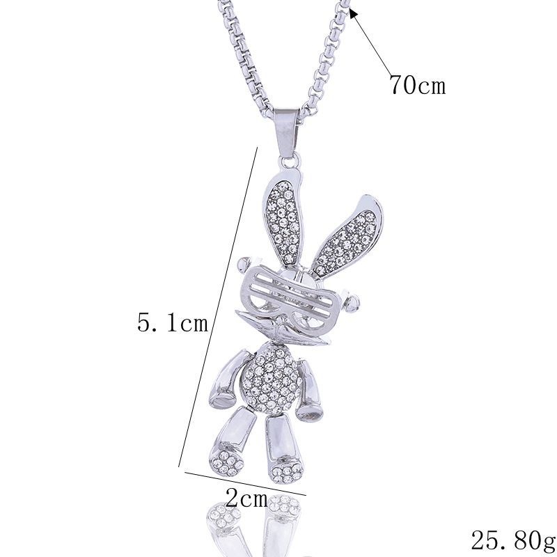 Fashion Cool Full Diamond Rabbit Necklace Women Simple Fashion Hip Hop Pendant Joker Long Sweater Chain S
