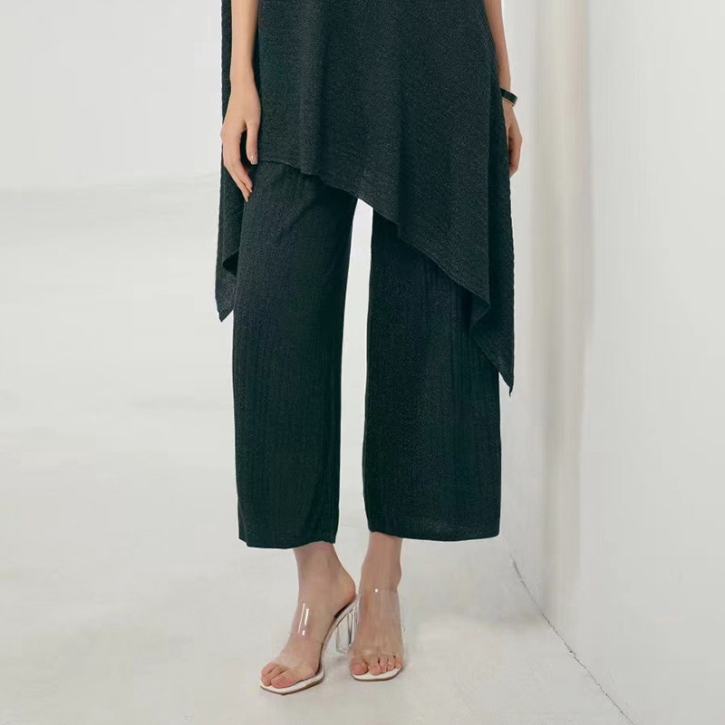 Spring,Summer And Autumn Large Size Women's Knitted Wide-leg Pants Loose Drape Slim Straight Casual Pants Women's Nine Points