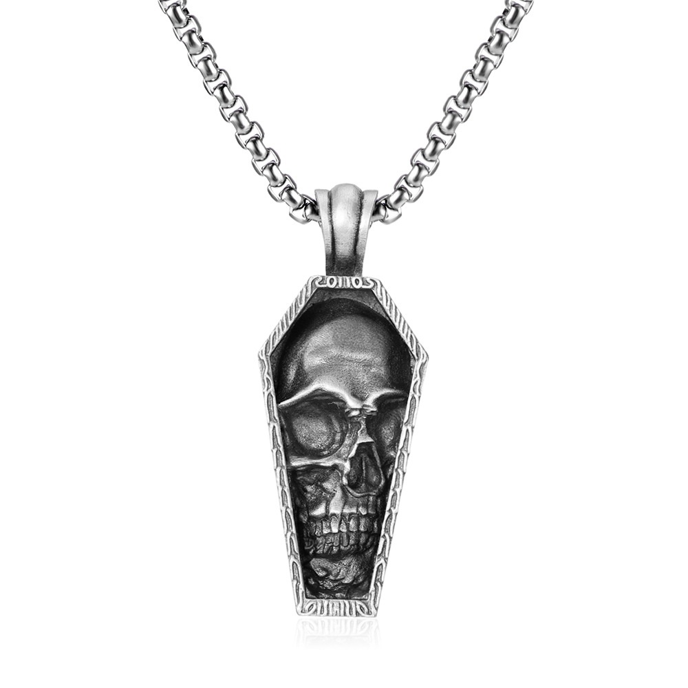 Men's Punk Style Necklace Coffin Skull Pendant Personalized Titanium Steel Hip-hop Necklace Jewelry