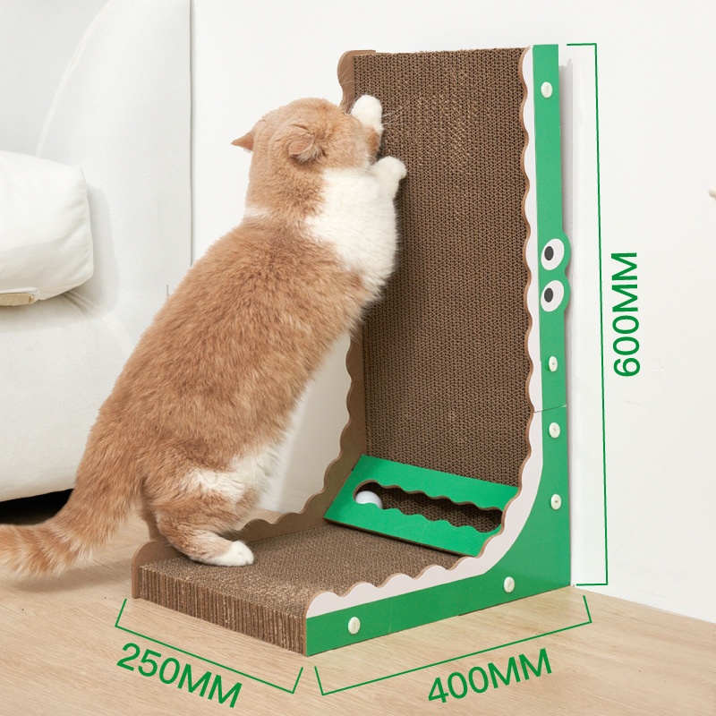 Pur Lab L-shaped Cat Scratching Board Corrugated Paper Wear-resistant Bell Crocodile Cat Toy Pet Supplies