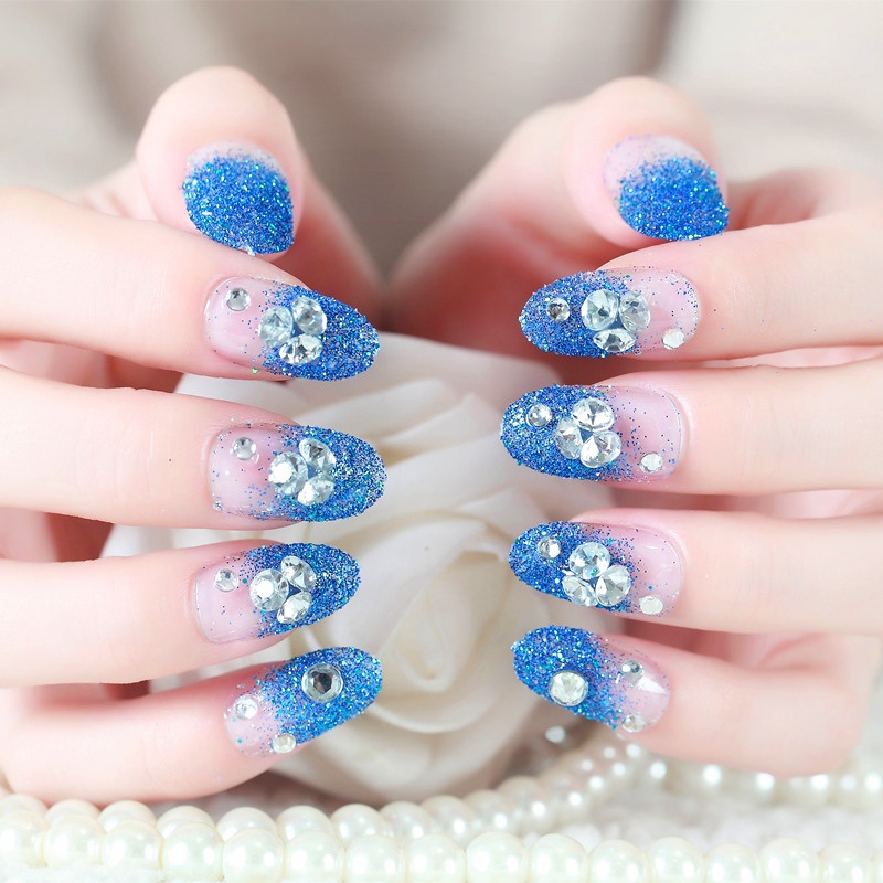 Blue Star Powder Studio Bridal Manicure Finished Product False Nails Nail Art Patches Wearable Detachable Nails Nail Art Tools