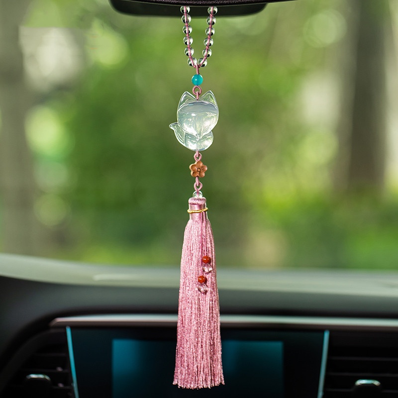 White Crystal Cream Fox Fairy Car Hanging DIYFemale Cute Little Fox Car Pendant Interior Decoration Small Fresh