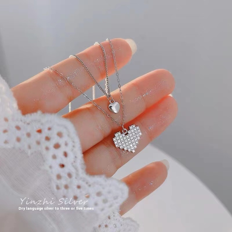 Double-layered Heart Necklace For Women Autumn And Winter Niche Design Light Luxury Clavicle Necklace High-end