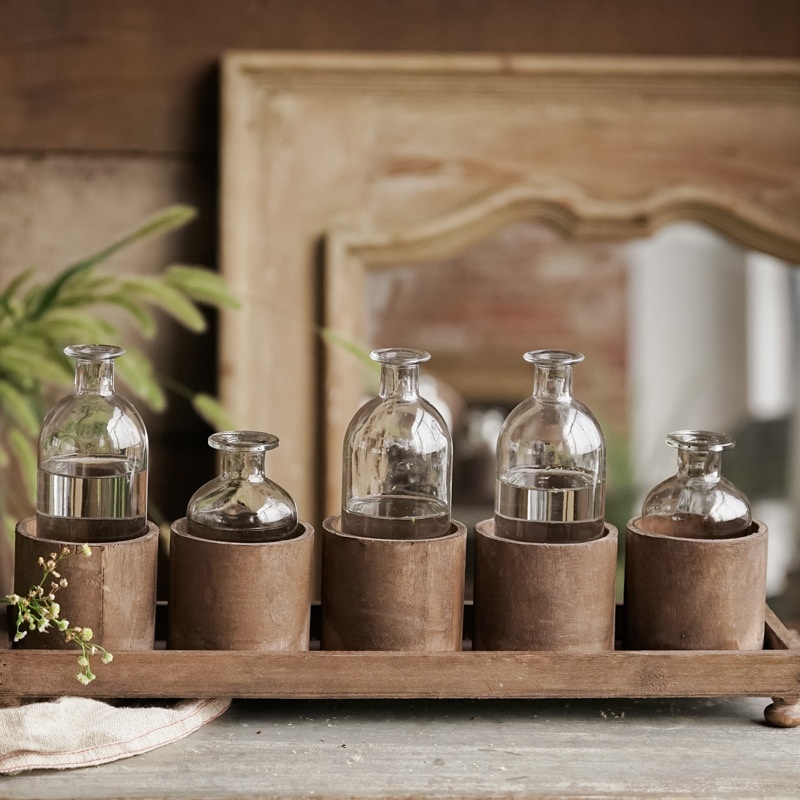 Retro Old Dalton Solid Wood Bottle Glass Vase Ornaments Model Room Famous Home Transparent Vase