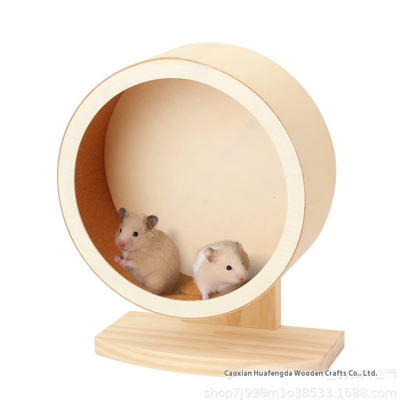 Wooden Hamster Running Wheel With Stand Golden Bear Runner Small Pet Roller Treadmill Hamster Toy Supplies