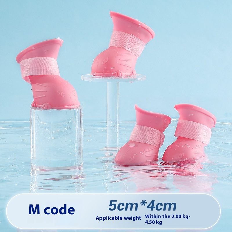 Cartoon Puppy Shoes Pomeranian Bichon Teddy Shoes Set Of4 Waterproof Rain Boots Foot Covers Pet Silicone Rain Boots