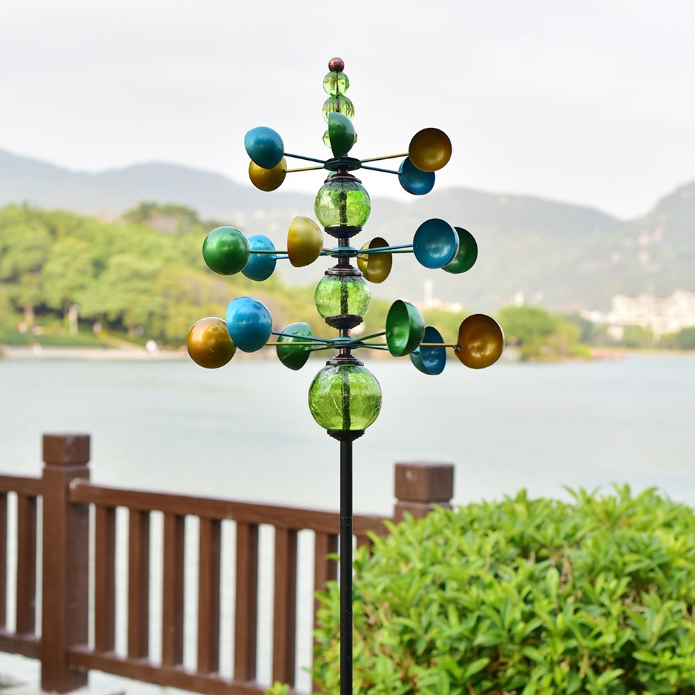 Outdoor Ground Plug Rotating Windmill Iron Crafts Metal Iron Art Courtyard Lawn Garden Decoration