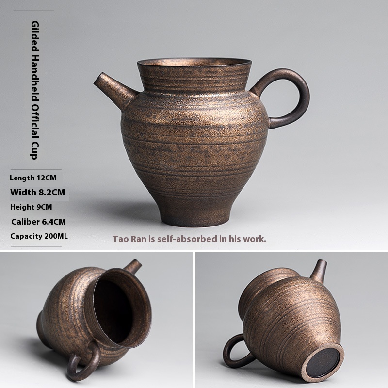 Handmade Coarse Pottery Justice Cup Antique Gilded Tea Divider Japanese Teapot Ceramic Tea Strainer Cup Teapot Teapot