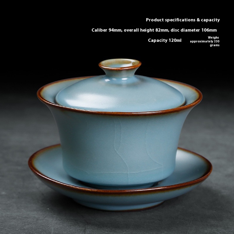 Covered Bowl Imitation Song Ru Kiln Cracked Kung Fu Tea Set Home Office Tea Drinking Cup Ru Porcelain Sancai Cup Tea Bowl