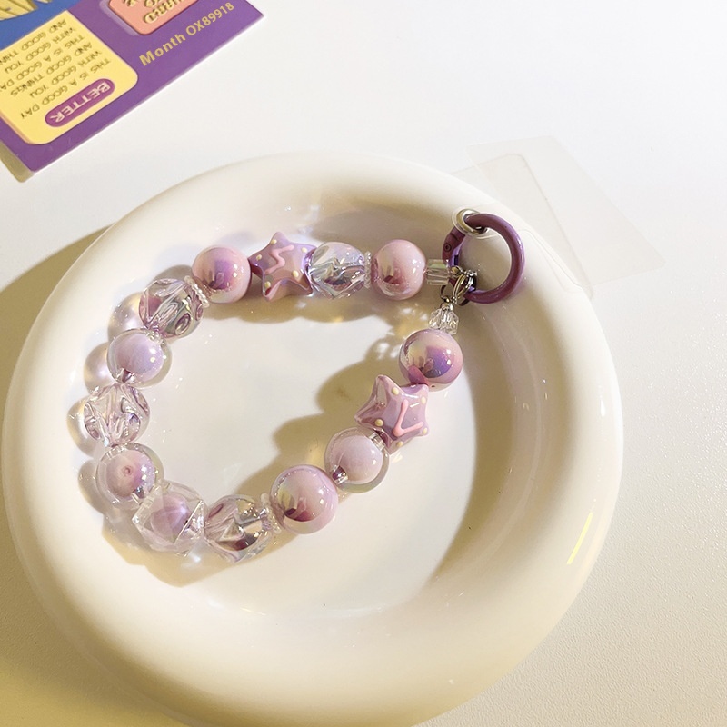 European And American Purple Star Beaded Chain Wrist Type Universal Mobile Phone Case Ccd Camera Pendant Mobile Phone Lanyard