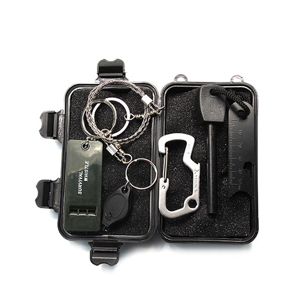 T3 Outdoor Tool Box Wilderness Survival Treasure Box Flint Stick Fire Magnesium Stick Whistle Wire Saw Waterproof Box Set