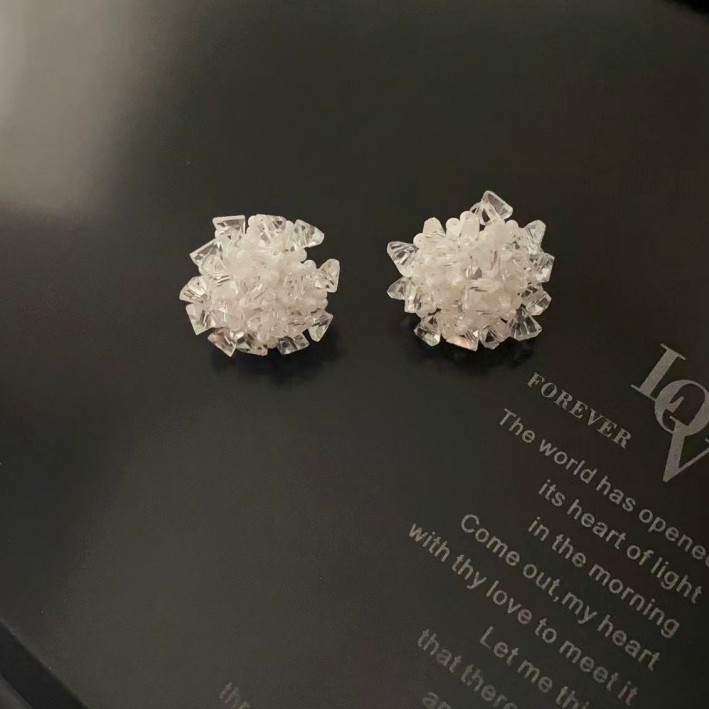 Clear Blue Beaded 925 Silver Earrings Niche Design French Vintage Earrings Women's Simple Art White Earrings