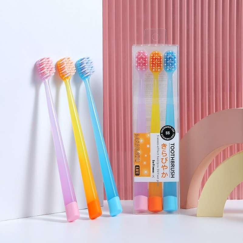 Japanese Soft Bristle Toothbrush Household3 Pack Couple Simple Wide Head Spiral Soft Bristle Toothbrush