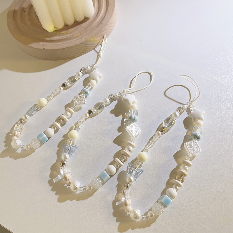 Small Fresh Blue Bow Bead Bracelet Mobile Phone Chain Pendant Universal Mobile Phone Case Mobile Phone Lanyard Anti-lost Chain Pendant