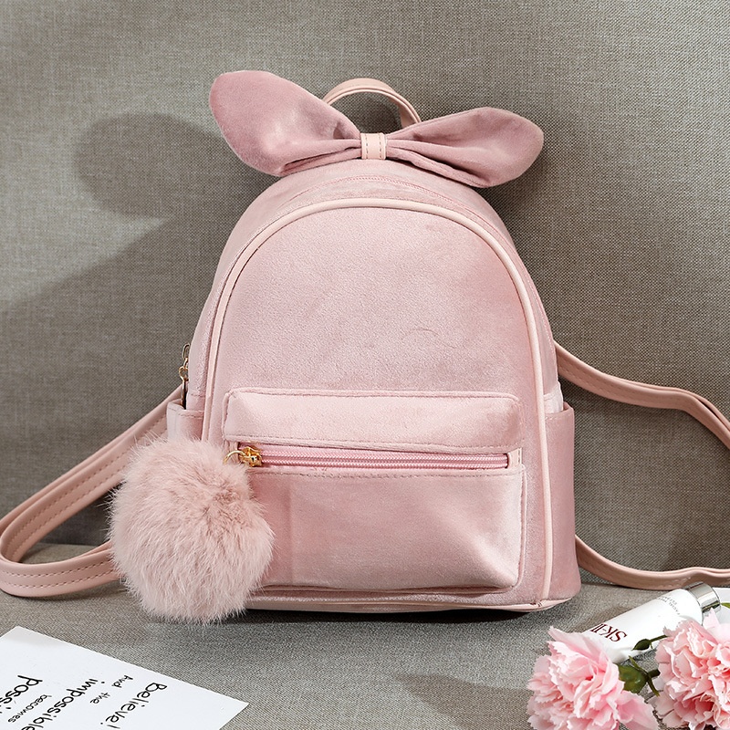 Cute Fashion Mini Toddler Backpack Versatile Velvet Backpack Bowknot Travel Little Girl Shoulder Bag