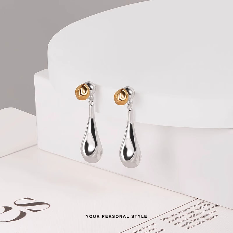 Minimalist Two-color Original Water Drop Earrings High-end Sense Simple Cold Style Gold And Silver Two-color Earrings Tassel Earrings For Women