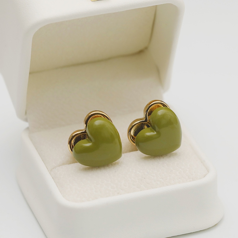 Autumn And Winter Wine Red Double-sided Glaze Love Ear Buckles French High-end Heart-shaped Earrings Morandi Earrings