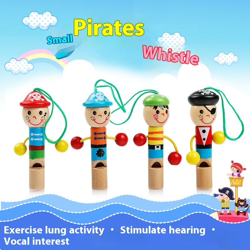 Children's Educational Toys Cartoon Mini Pirate Whistle Wooden Windtrument Pirate Style Street Stall